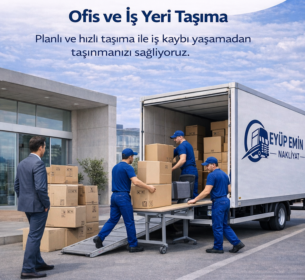 Ofis taşıma operasyonunda profesyonel ekipmanlarla nakliye